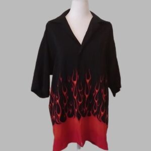 ** Flame Pattern Black and Red Men's Casual Button Down Shirt